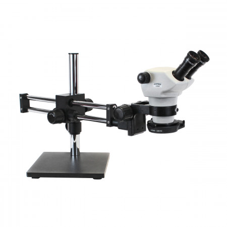 Z850 Zoom Stereo Microscope, Binocular, Ball Bearing Boom Stand, 0.5x Aux Objective, LED140 Ring Light